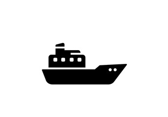 Obraz premium A simple black silhouette of a ship with a cabin on a white background in a side view angle