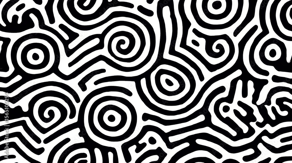 Aufkleber intricate black and white swirls weaving geometric lines, creating dynamic pattern with elegant, con