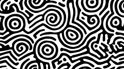 Obraz premium Intricate black and white swirls weaving geometric lines, creating dynamic pattern with elegant, contemporary graphic design symmetry