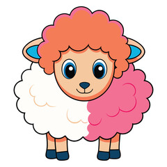 Cute Cartoon Sheep with Pink and White Fur