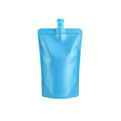 Blue plastic spout pouch packaging mockup isolated on transparent background