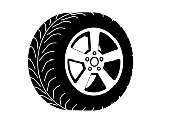 Fototapeta premium A black and white illustration of a tire with a five spoke rim on a white background design element