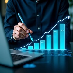 Futuristic Business Analysis with Virtual Data Growth Chart