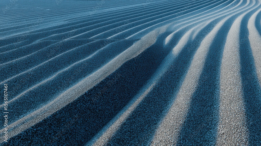 Poster soft sunlight filtering across rippling sand patterns, casting tranquil shadows highlighting minimal