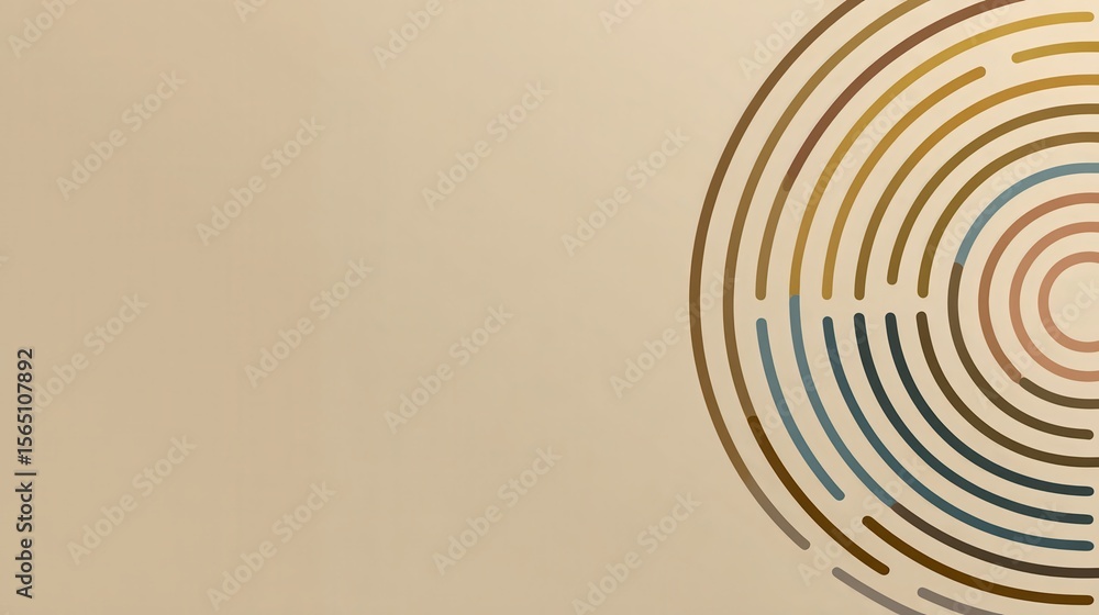 Poster concentric brown and blue arcs creating semicircular geometric pattern, representing contemporary mi