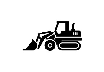 Naklejka premium A black silhouette of a construction vehicle with a bucket on a white background image design