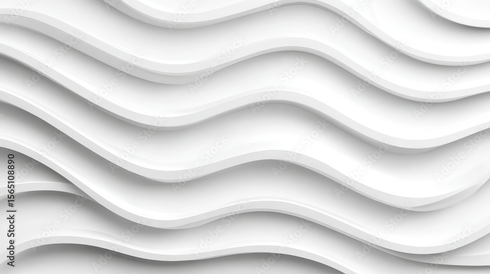 Poster smooth white wavy stripes forming dynamic geometric pattern, representing sleek minimalist design wi