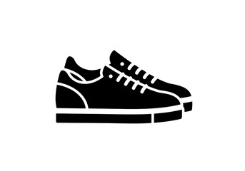 A pair of black sneakers with white laces and soles isolated on a white background in simple vector style