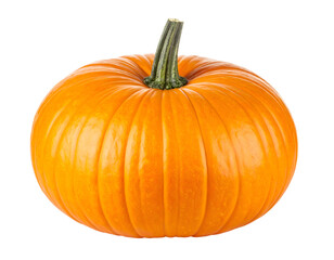 Vibrant orange pumpkin with textured skin and stem. Transparent background