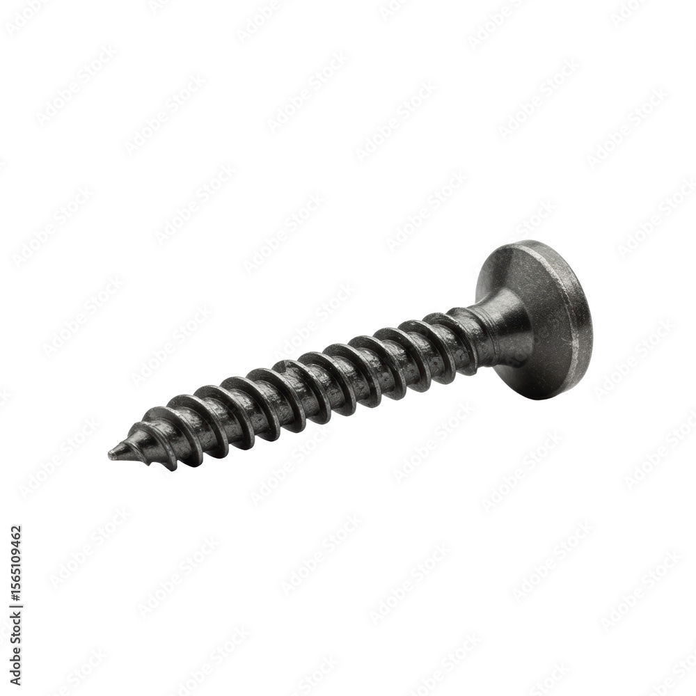 Poster single new metallic drywall screw with sharp self-tapping threads, phillips head, pointed tip, matte