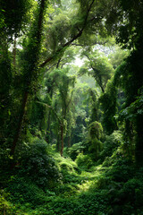 Obraz premium Lush Sanctuary: Tranquil Ecosystem Under Nature's Shielding Canopy