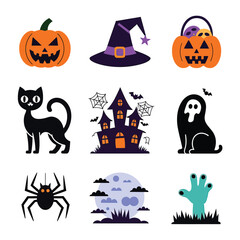 2d vector illustration Halloween t shirt icon design items ghost character Candles in carved pumpkin
