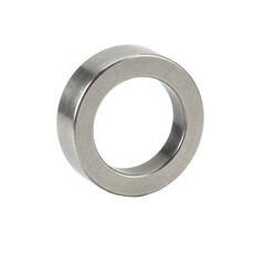 Pristine metallic retaining ring (circlip) crafted from polished steel alloy, precise industrial design, sharp edges, smooth reflective surface, against a seamless transparent background, concept of