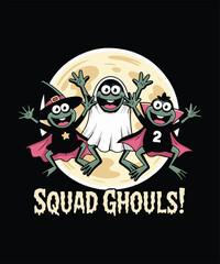 Squad of Spooky Frogs Celebrate Halloween Vector