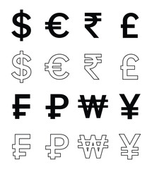 Set of Popular countries currencies symbols. Currency Symbols Icons