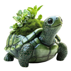 A whimsical turtle planter adorned with vibrant greenery for a unique home decor touch.