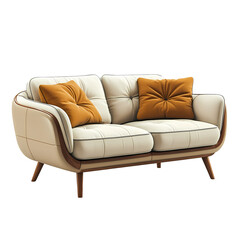 Modern sofa design featuring cream upholstery and orange cushions, perfect for cozy living spaces.