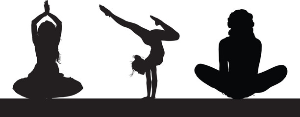 silhouette woman stretching yoga vector