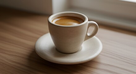 Obraz premium Espresso coffee cup on wooden table