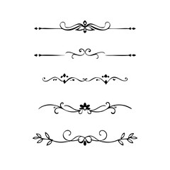 Obraz premium Wedding decorative elements. Divider ornament, borders, vintage line separators. Hand drawn vector illustration isolated on white background.gold ornament decorate frame border pattern Thai art 