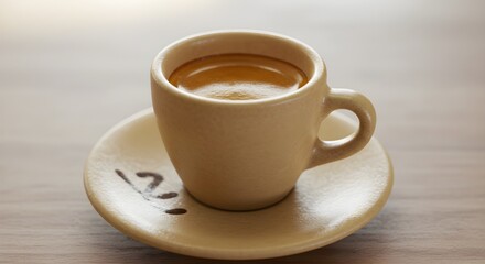 Espresso cup on wooden table