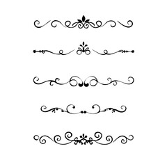 Fototapeta premium Wedding decorative elements. Divider ornament, borders, vintage line separators. Hand drawn vector illustration isolated on white background.gold ornament decorate frame border pattern Thai art 