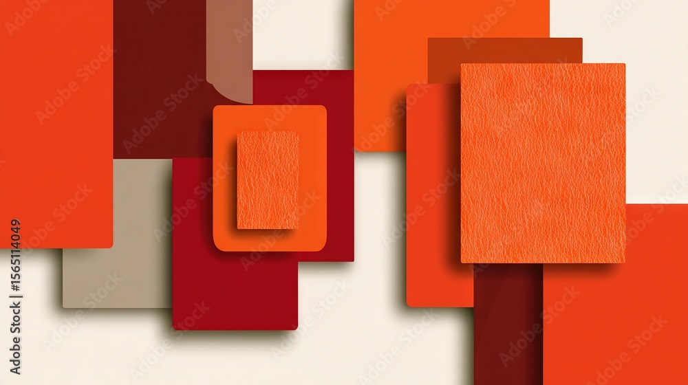 Poster abstract composition of overlapping red and orange rectangles with textured surfaces
