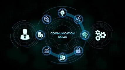 Conceptual illustration of communication skills featuring several key interconnected business concepts.