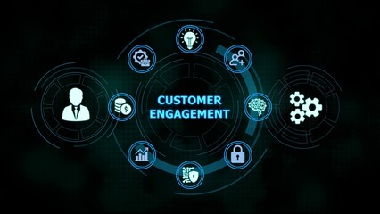 Customer engagement strategy infographic depicting business growth and digital communication concepts