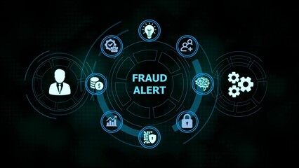 Fraud alert concept with digital icons and technology representing financial security concerns