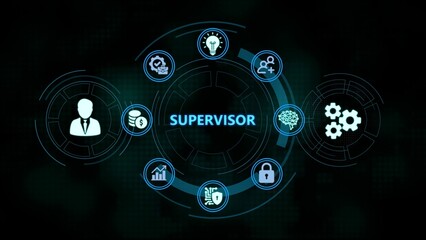 Conceptual illustration of a supervisor depicting key skills and responsibilities within a circle