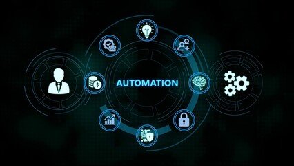Automation concept illustration displaying business operations and technological advancements in a modern digital world.