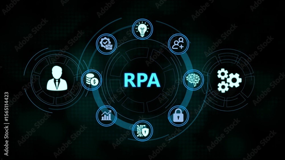 Poster rpa concept visualization showcasing technology innovation business process automation in digital sp