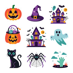 2d vector illustration Halloween t shirt icon design items ghost character Candles in carved pumpkin
