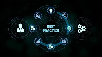Visual representation of best practices in business operations and strategic planning with icons