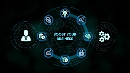 Digital graphic depicting business growth and innovation with futuristic futuristic tech elements