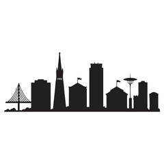 Oakland, USA skyline and landmarks. Vector black silhouette. with white background