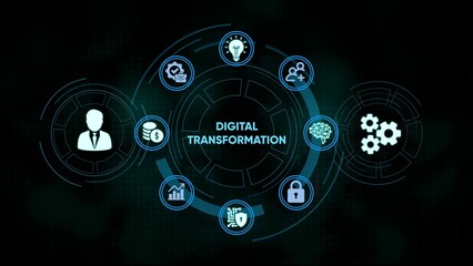 Digital transformation concept represented by infographic elements on a modern dark background