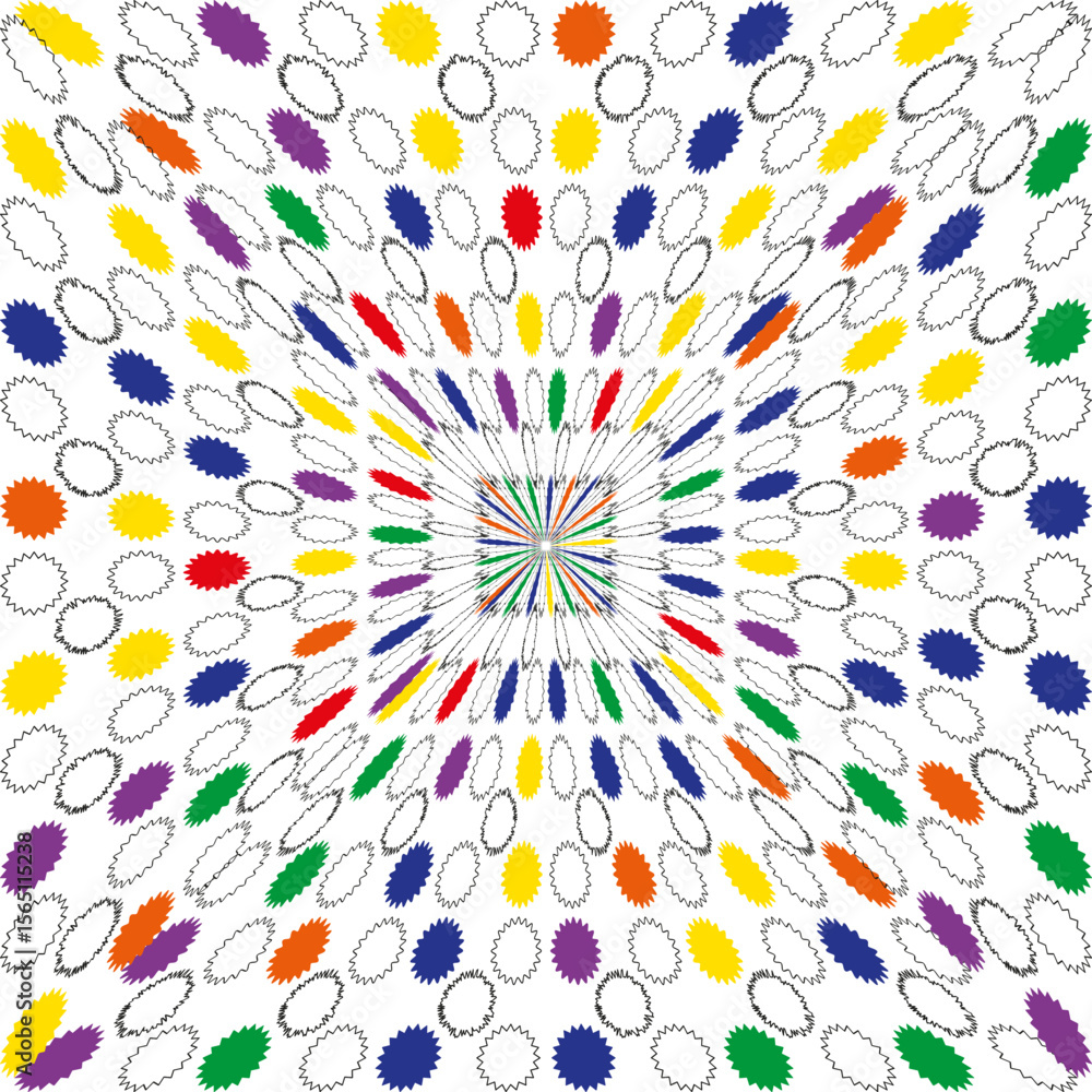 Poster colorful radial lines. abstract light rays. bright spectrum pattern. vector vivid illustration.