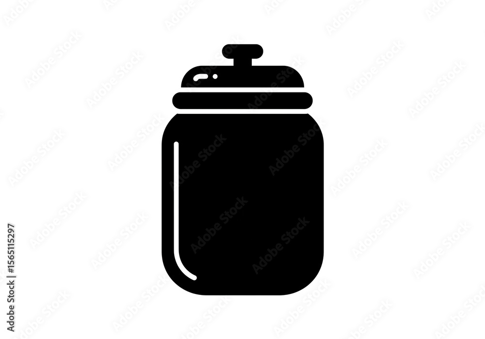 Poster a black silhouette of a jar with a lid on a white background in a simple and minimalist style