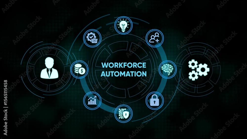 Aufkleber workforce automation diagram representing business process optimization and innovation