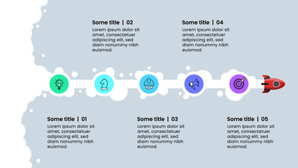 Infographic template. Rocket with a line and 5 steps