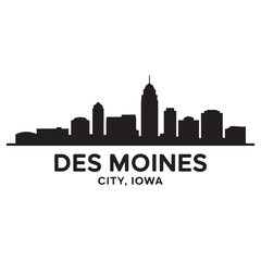 Naklejka premium Des moines skyline horizontal banner. Des moines City, Iowa. Vector template for your design.Vector black silhouette. with white background