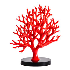 Vibrant Red Coral Sculpture on a Black Display Base