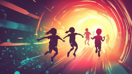 Fototapeta premium Kids crawl through tunnel obstacles with focus and drive