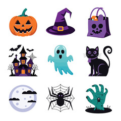 2d vector illustration Halloween t shirt icon design items ghost character Candles in carved pumpkin
