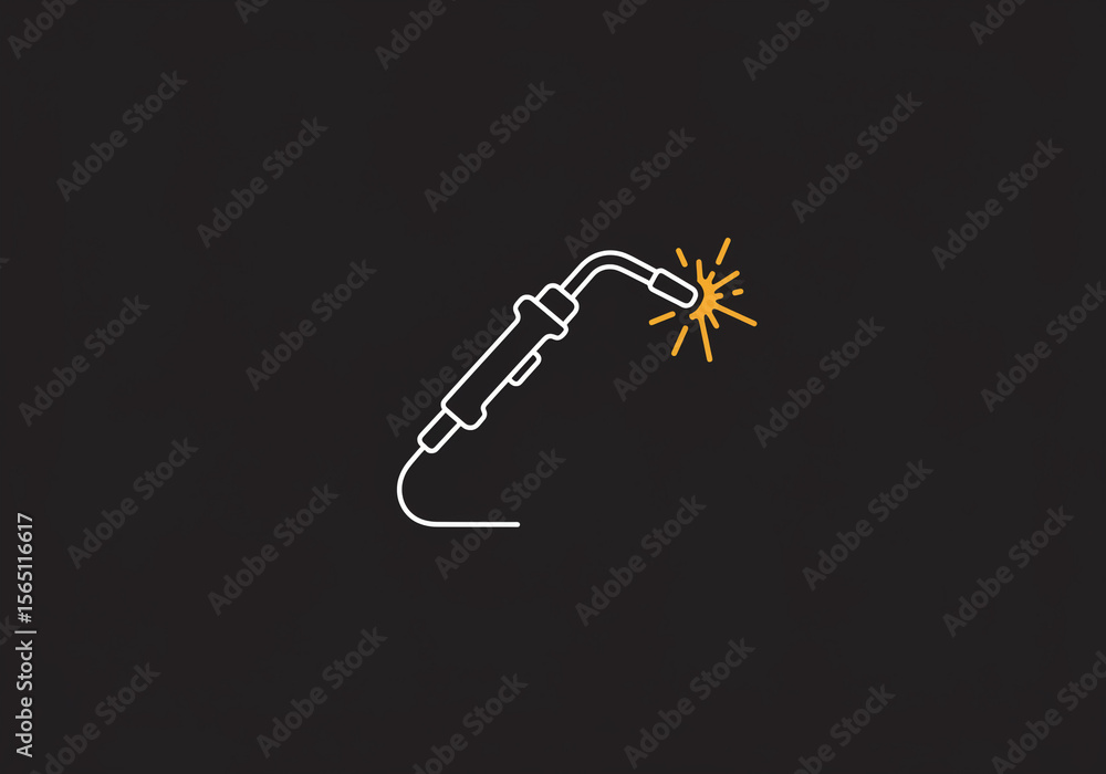 Poster a minimalistic outline of a welding torch with sparks on a dark gray background illustration vector