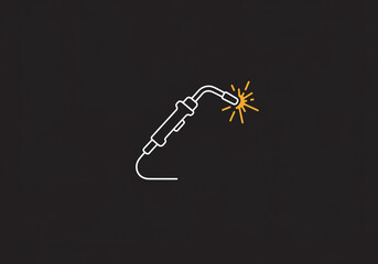 A minimalistic outline of a welding torch with sparks on a dark gray background illustration vector