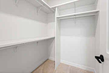 Small, empty closet with a black door