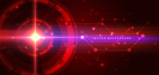 Futuristic technology hi tech red gear element on dark red background wiht blue light.